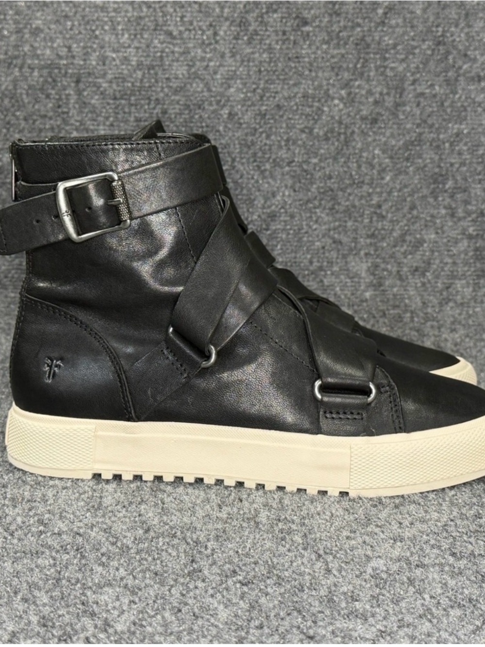 Frye Gia Black High-Top Leather Strap Sneakers